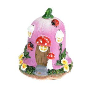 Pink Resin Fairy House 3.5 inch Toadstools Flowers